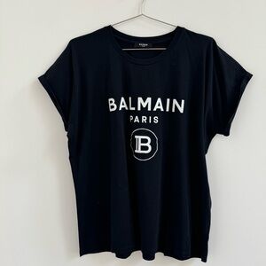Balmain Black T-Shirt with White Logo